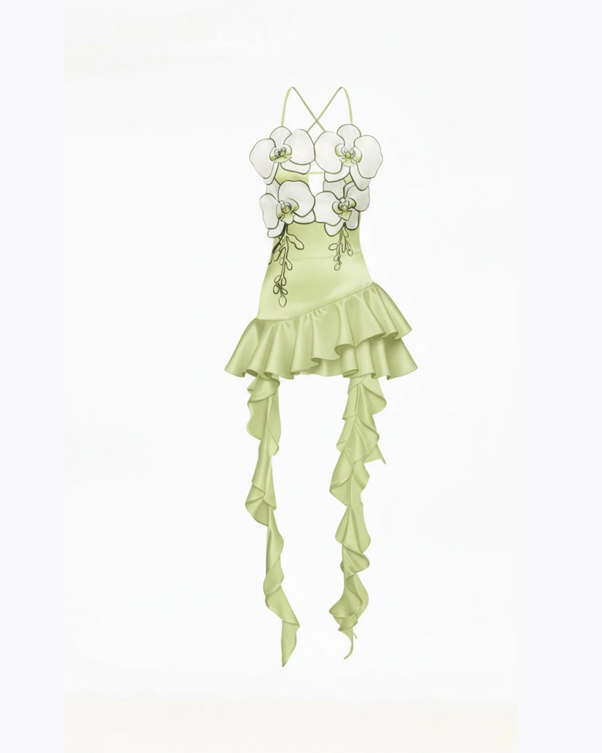Orchid Embroidered Ruffle Hem Mini Dress - Light Green - Image 3