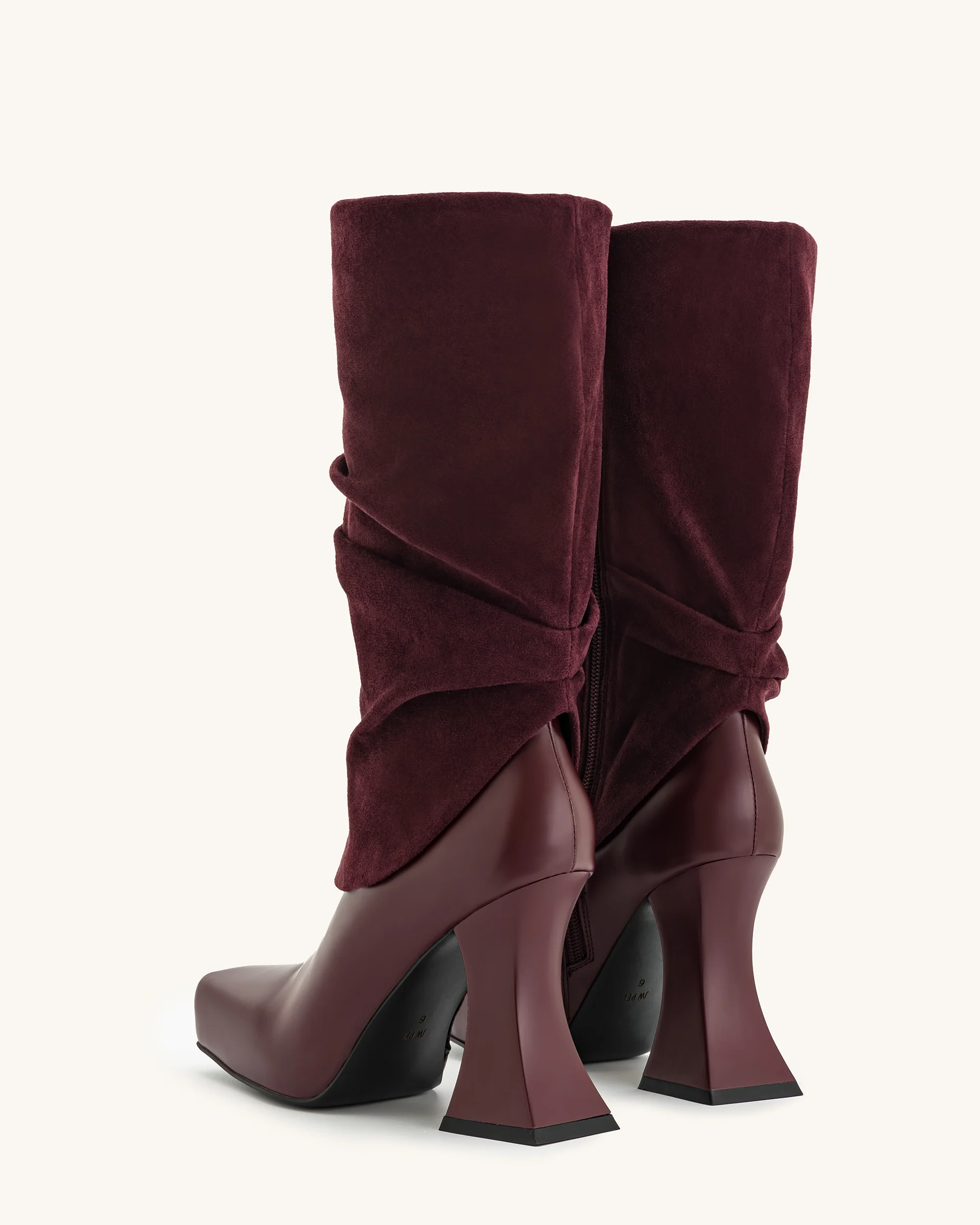 Reyna Square Toe Platform Knit Boots - Claret Red - Image 4