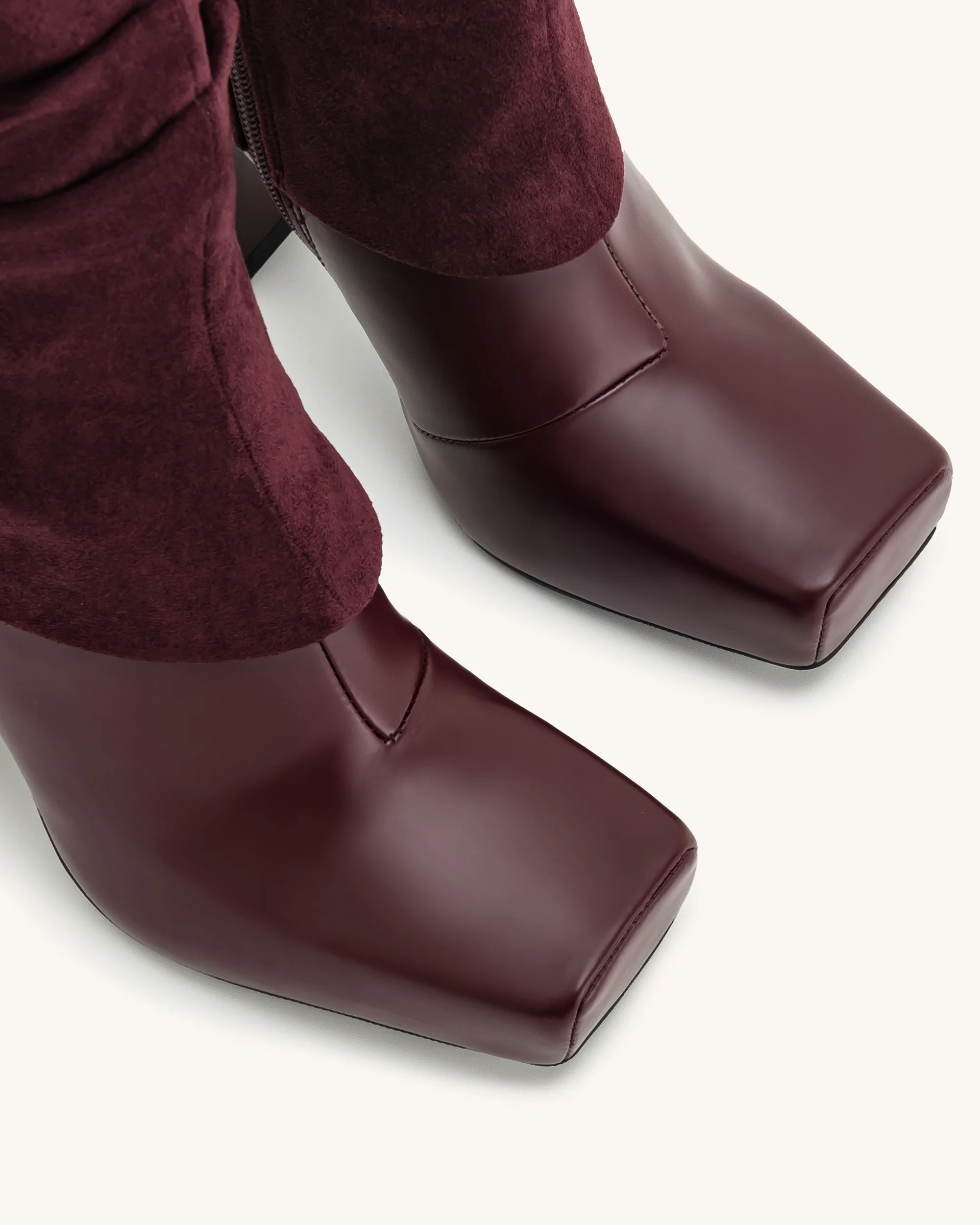 Reyna Square Toe Platform Knit Boots - Claret Red - Image 5