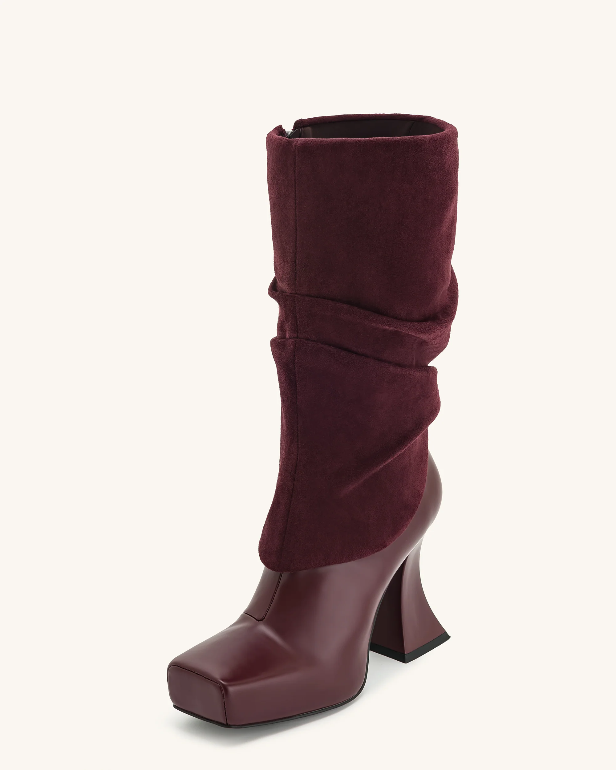 Reyna Square Toe Platform Knit Boots - Claret Red - Image 6