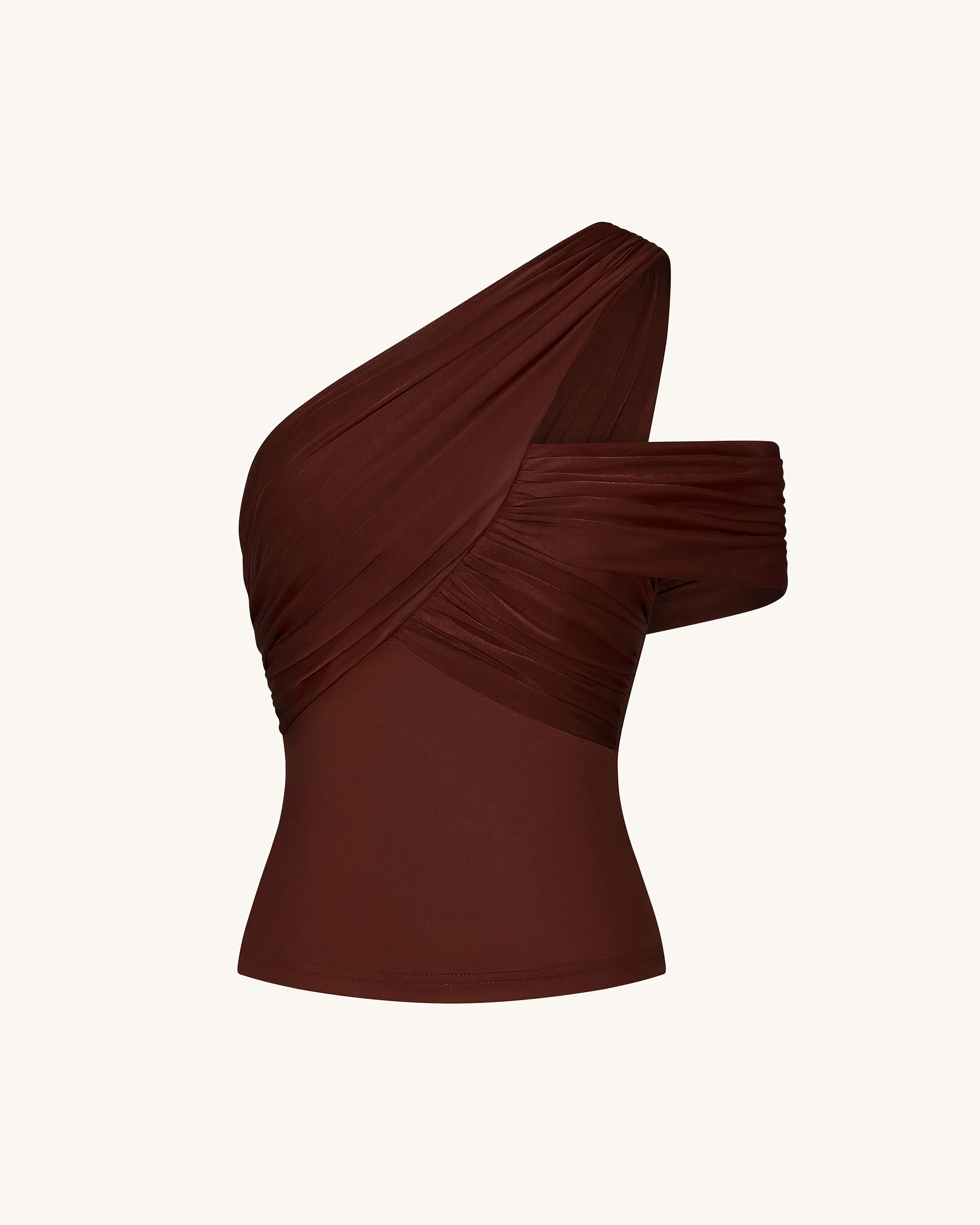 Ruched Asymmetric One-Shoulder Top - Brown - Image 5
