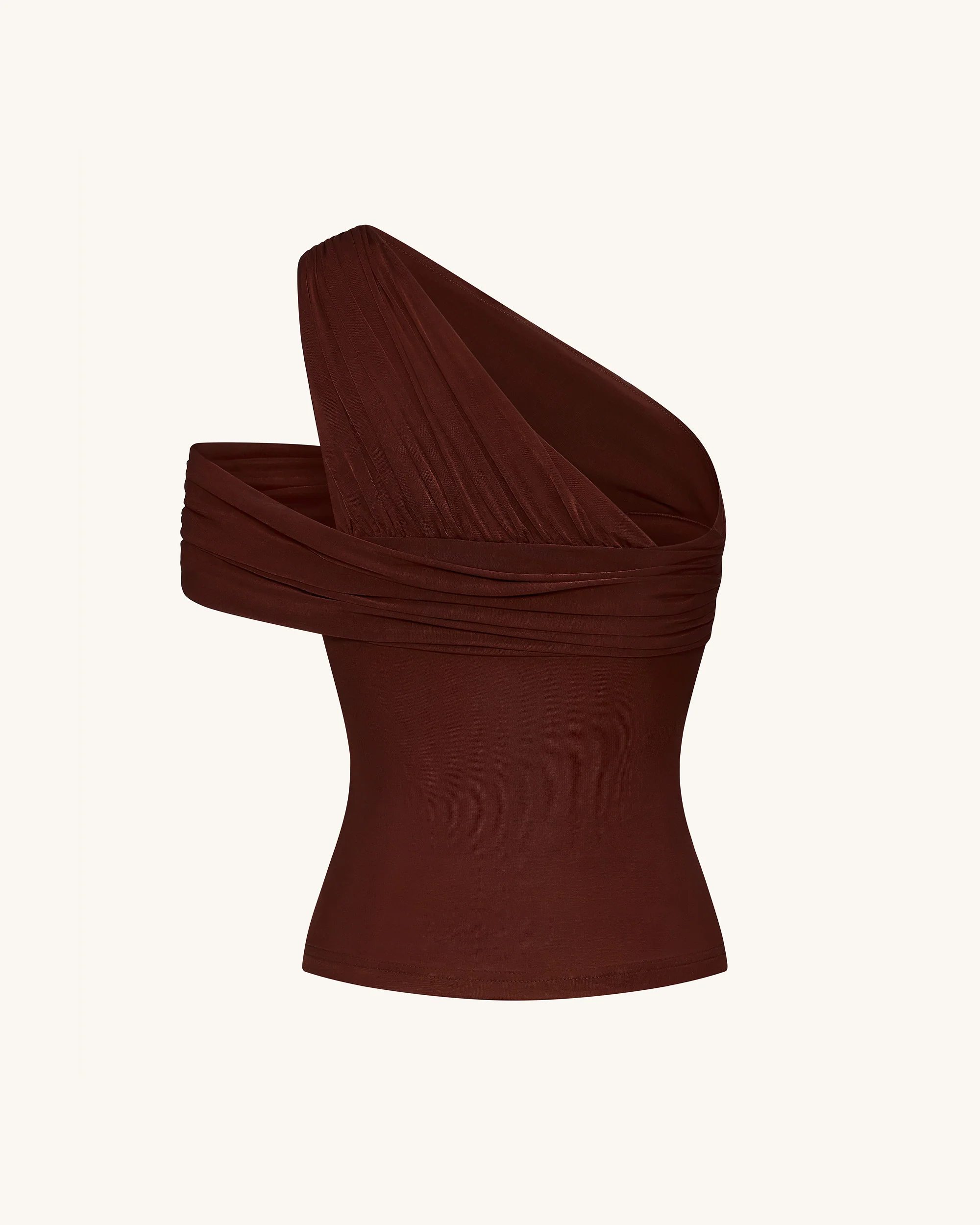 Ruched Asymmetric One-Shoulder Top - Brown - Image 7