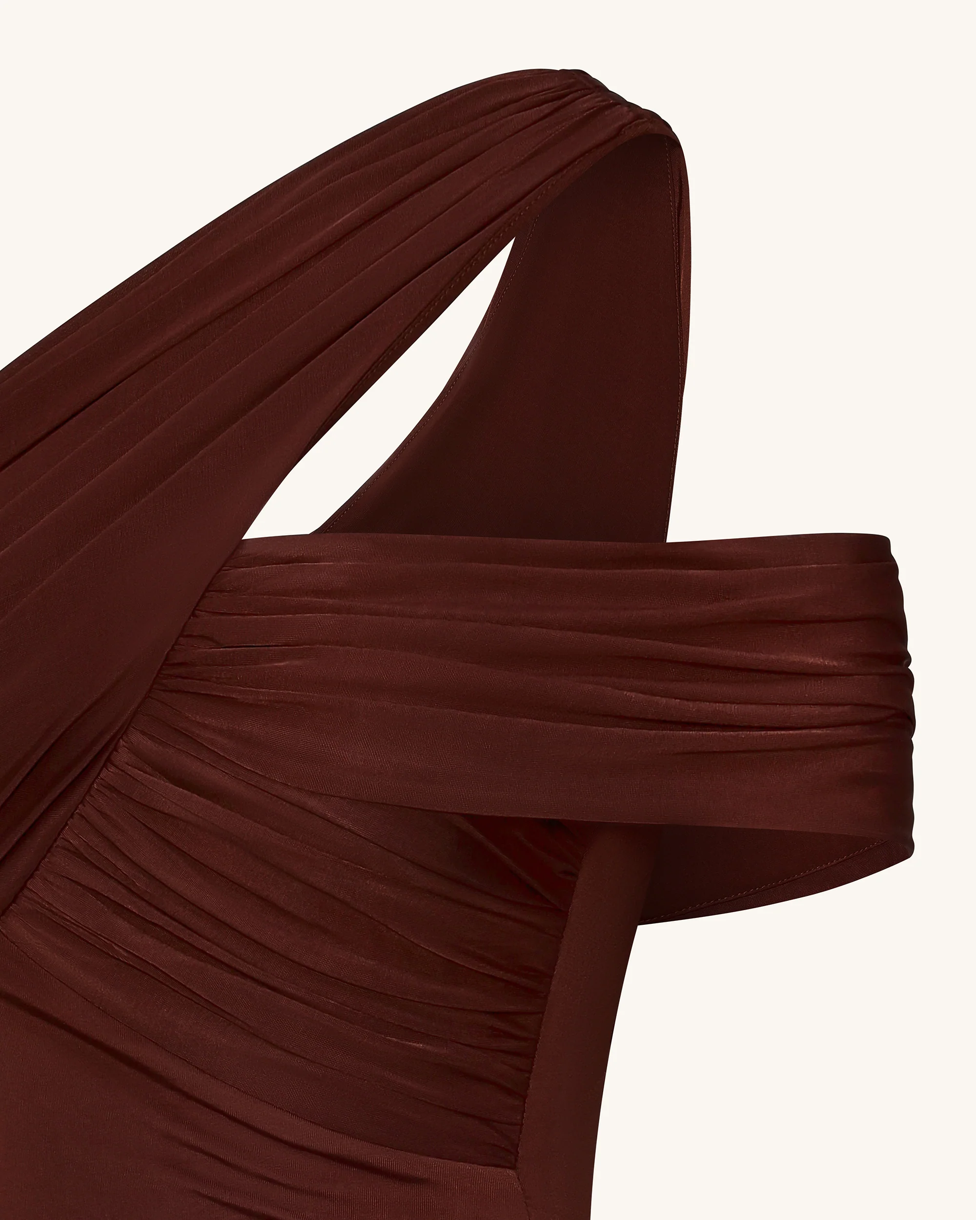 Ruched Asymmetric One-Shoulder Top - Brown - Image 8