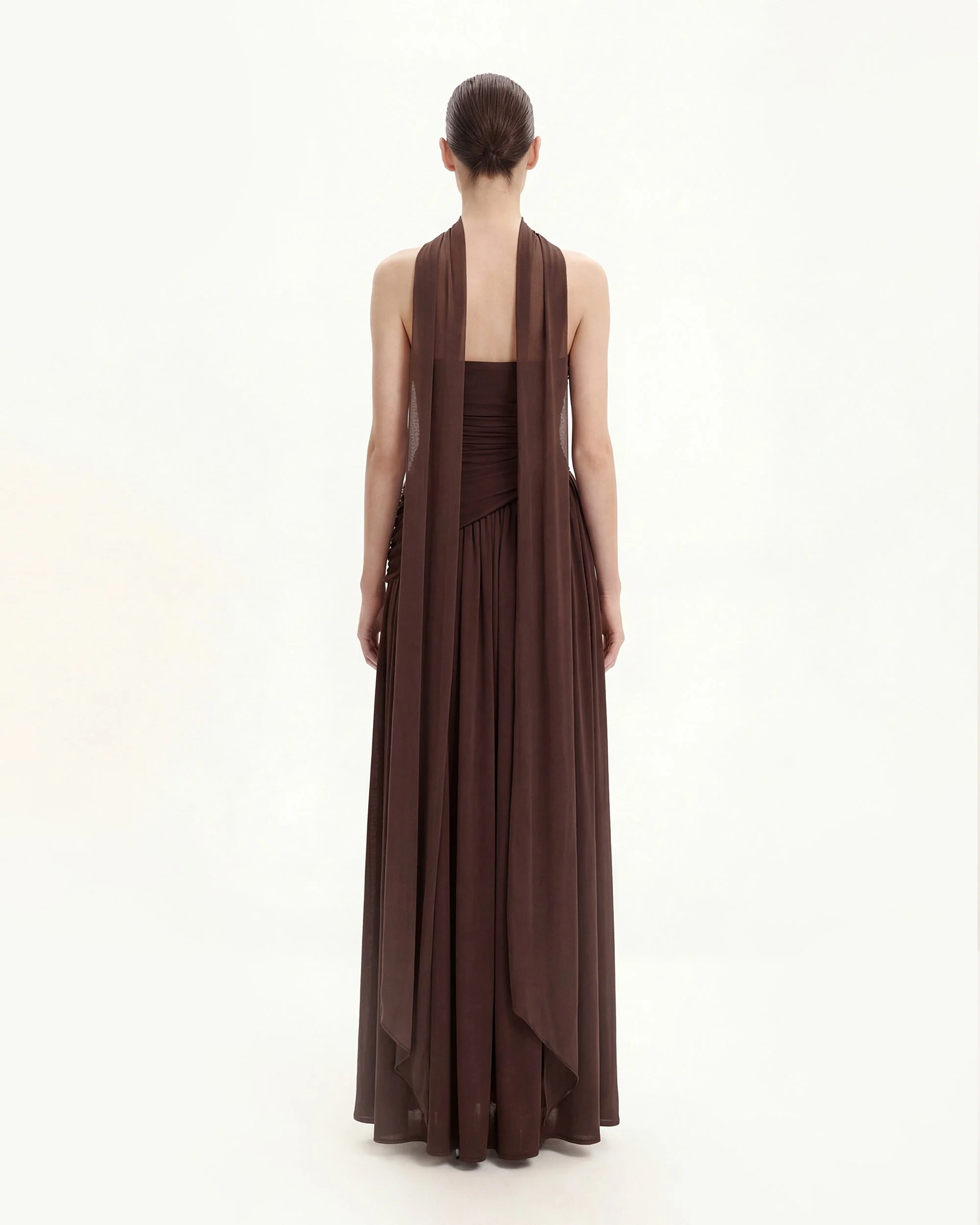 Ruched Panel Strapless Maxi Dress - Brown - Image 3
