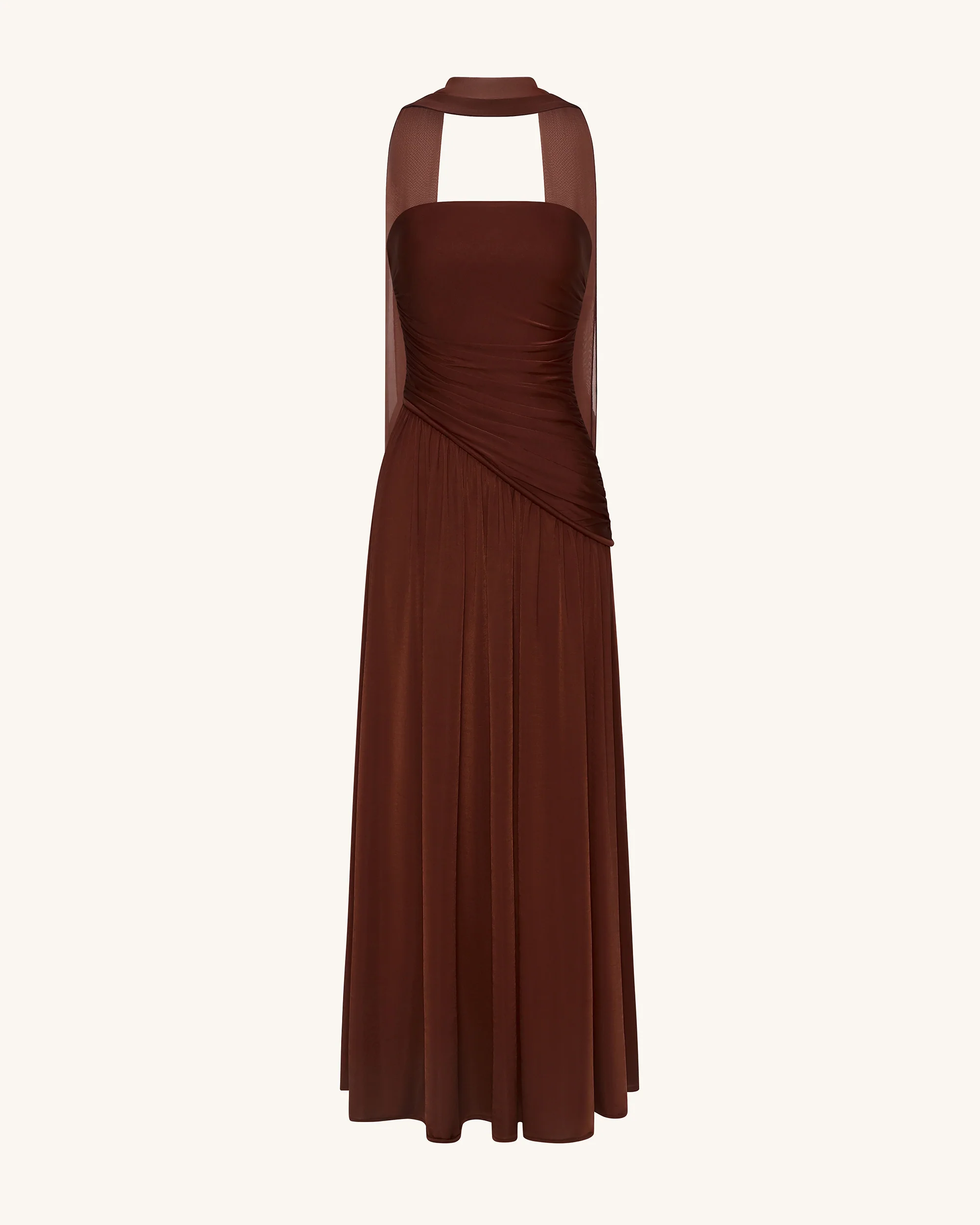 Ruched Panel Strapless Maxi Dress - Brown - Image 4