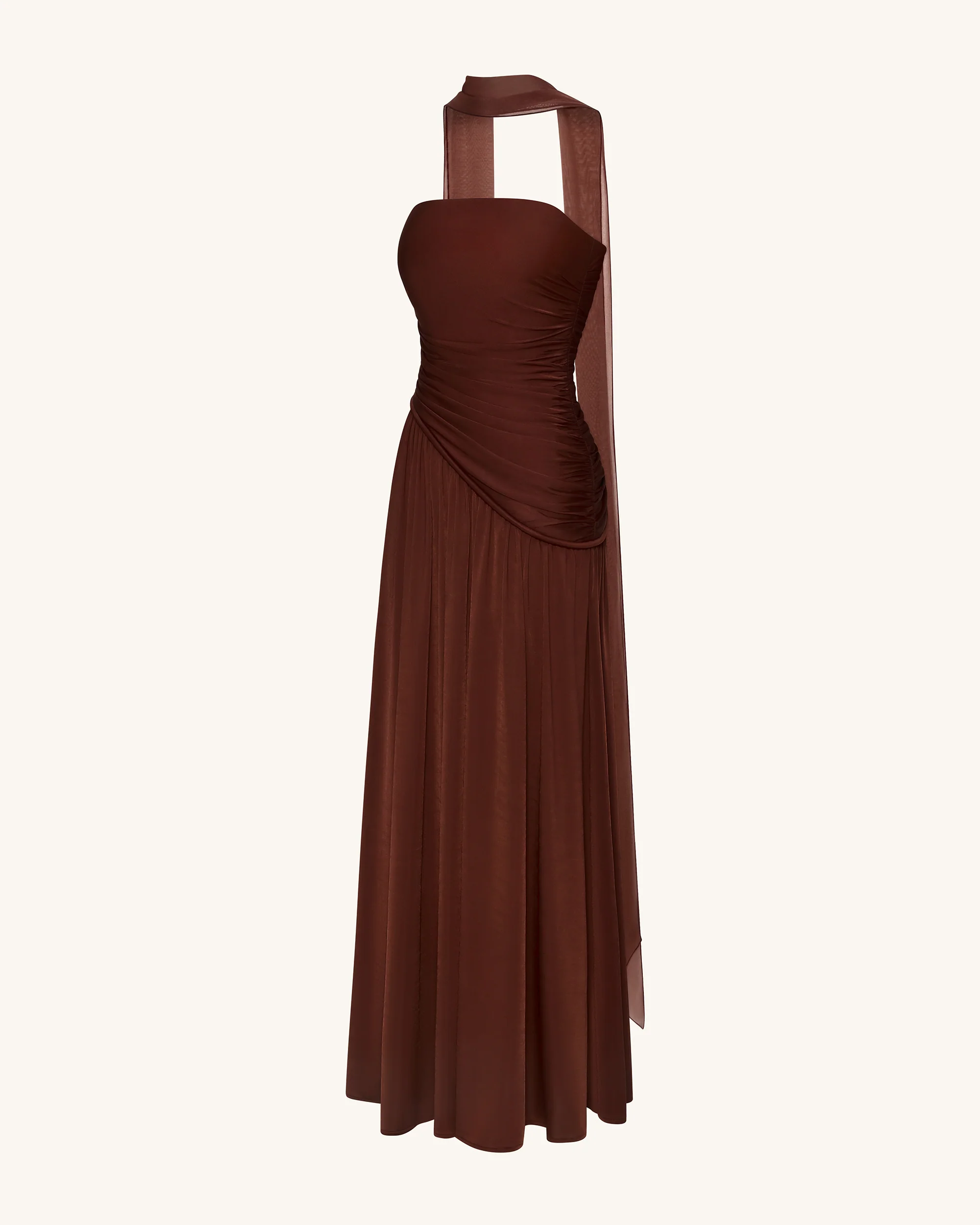 Ruched Panel Strapless Maxi Dress - Brown - Image 5