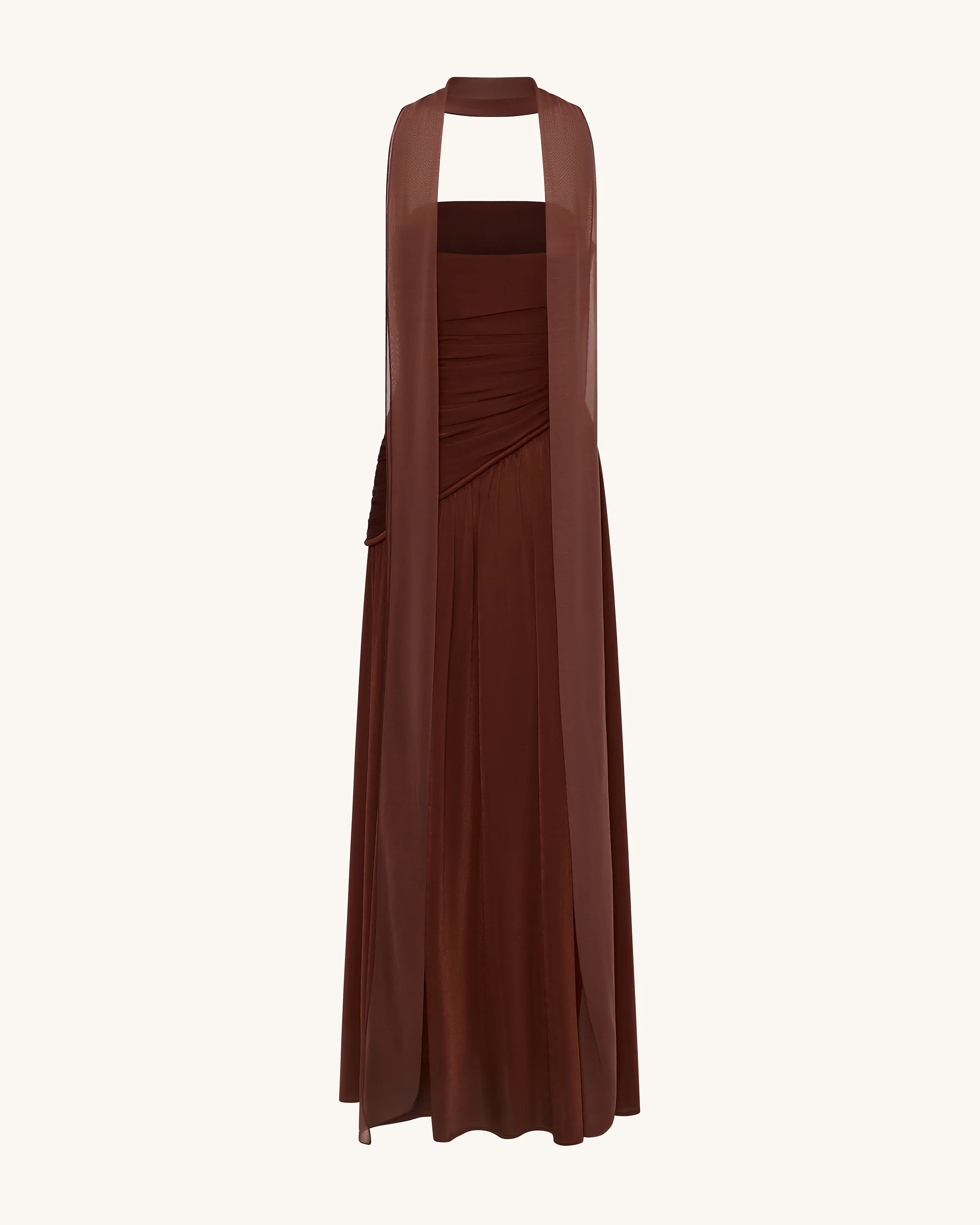 Ruched Panel Strapless Maxi Dress - Brown - Image 6