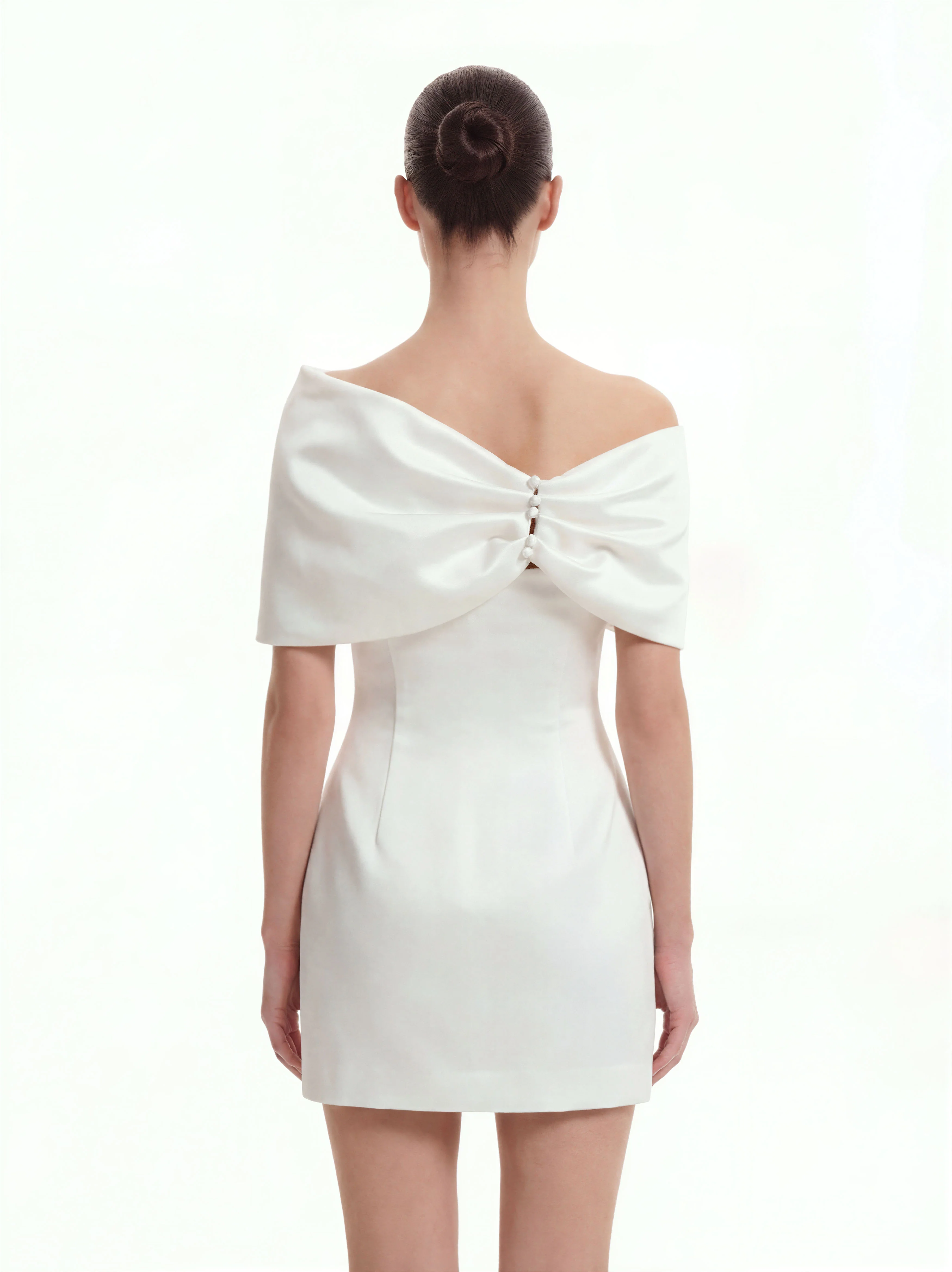 Satin Asymmetric Bow Mini Dress - White - Image 3