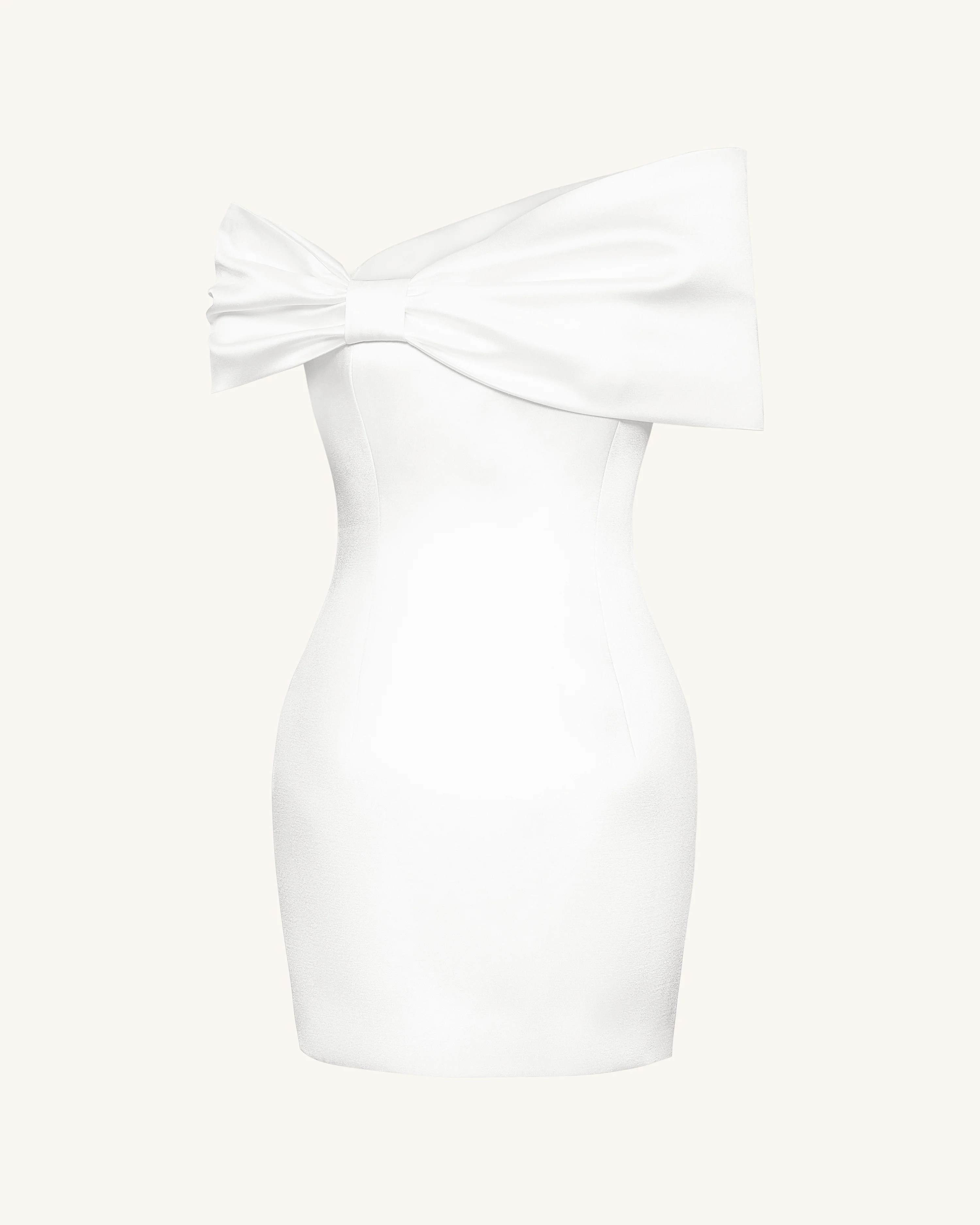 Satin Asymmetric Bow Mini Dress - White - Image 4