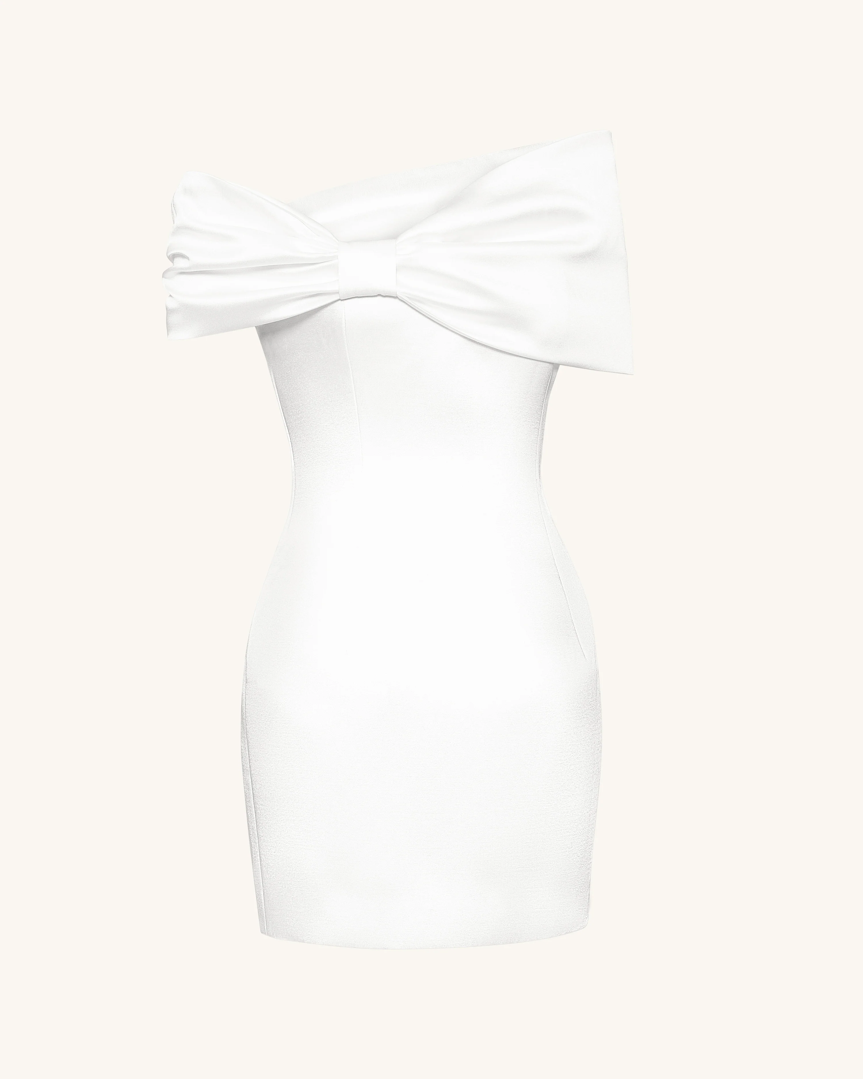 Satin Asymmetric Bow Mini Dress - White - Image 5