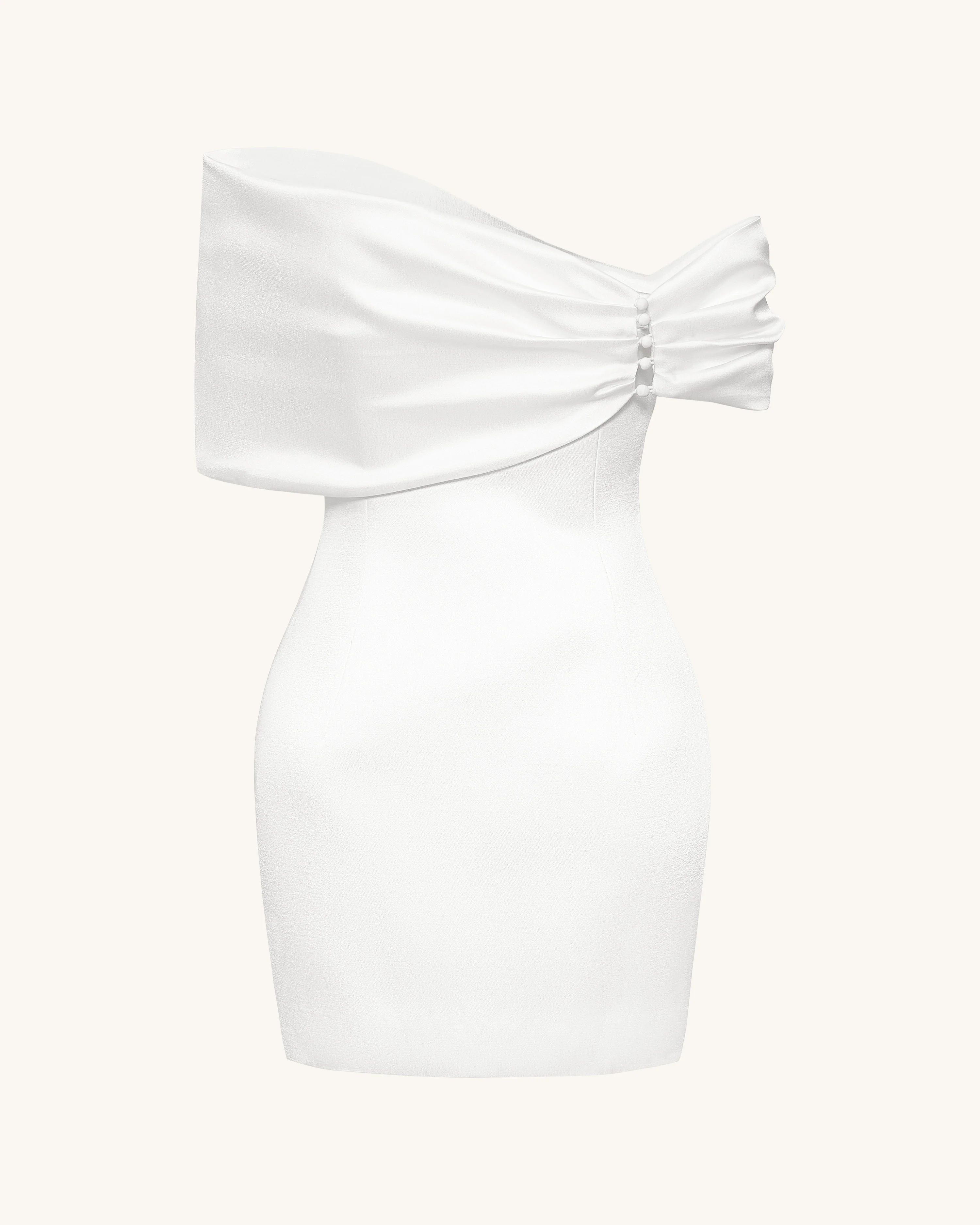 Satin Asymmetric Bow Mini Dress - White - Image 6