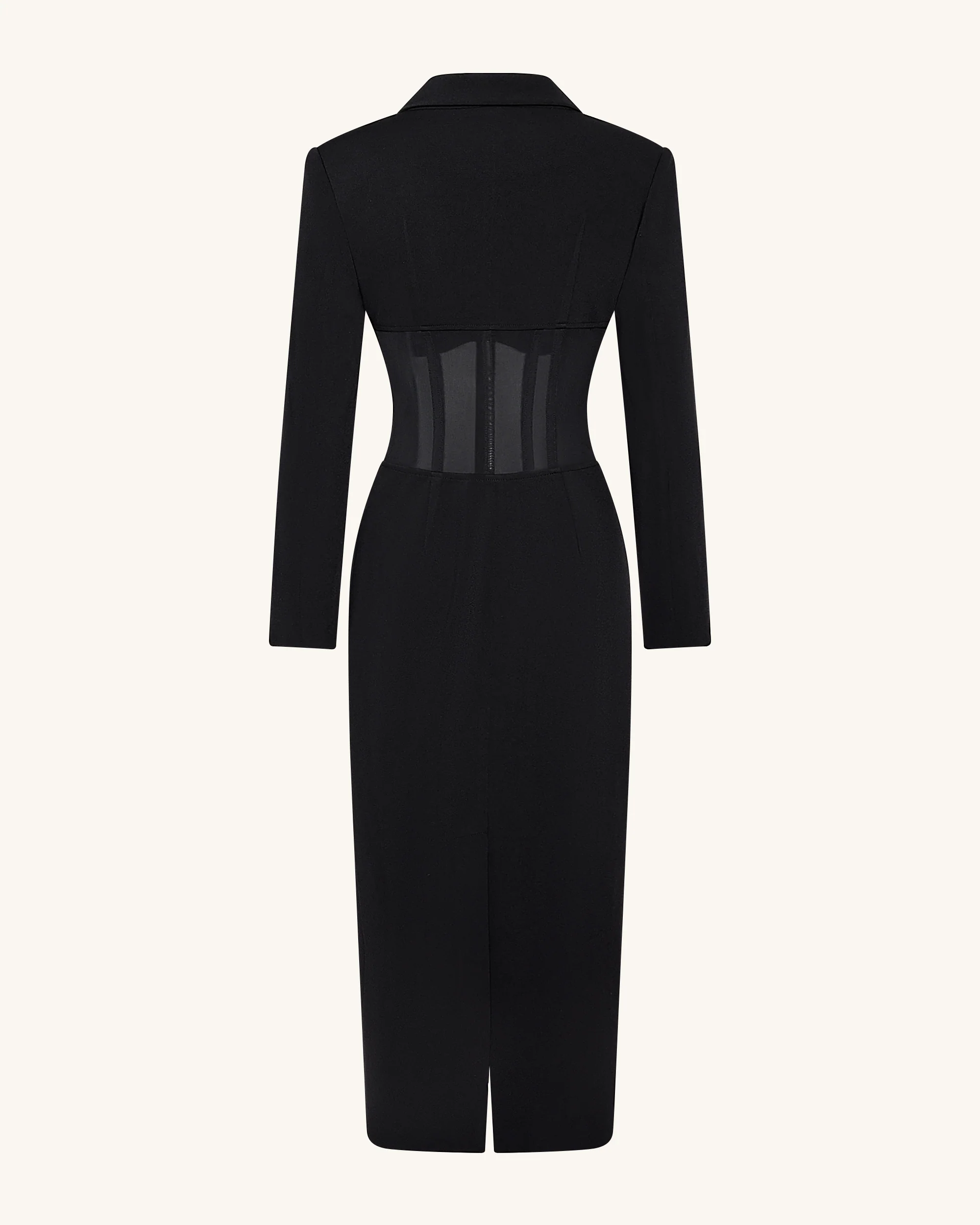 Sheer Boned Corset Waist Blazer Maxi Dress - Black - Image 4