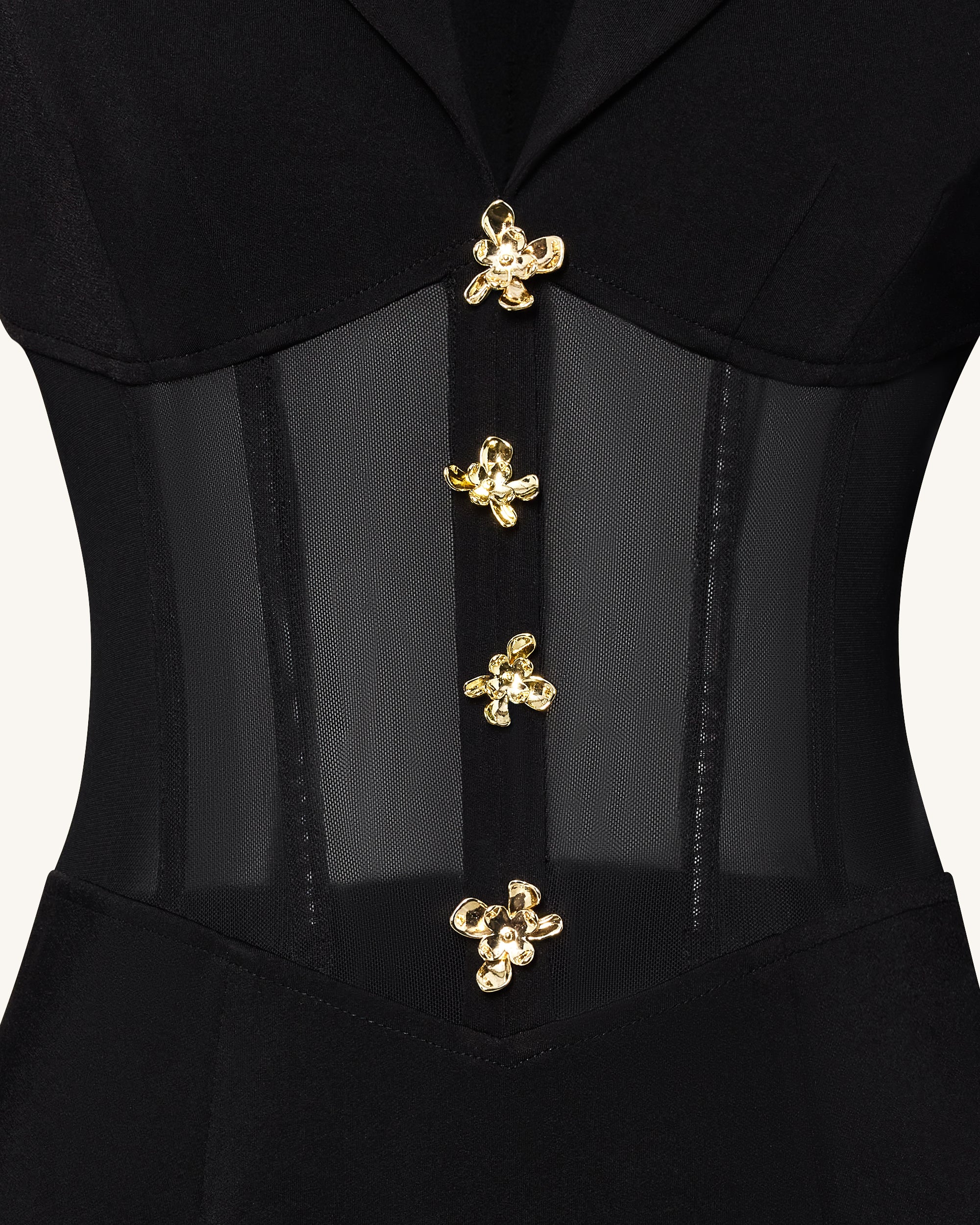 Sheer Boned Corset Waist Blazer Maxi Dress - Black - Image 5