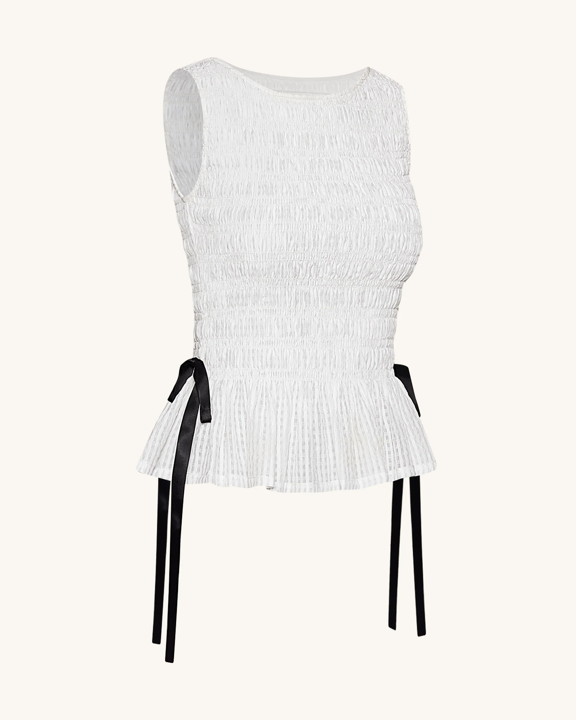 Smocked Peplum Sleeveless Top - White - Image 3