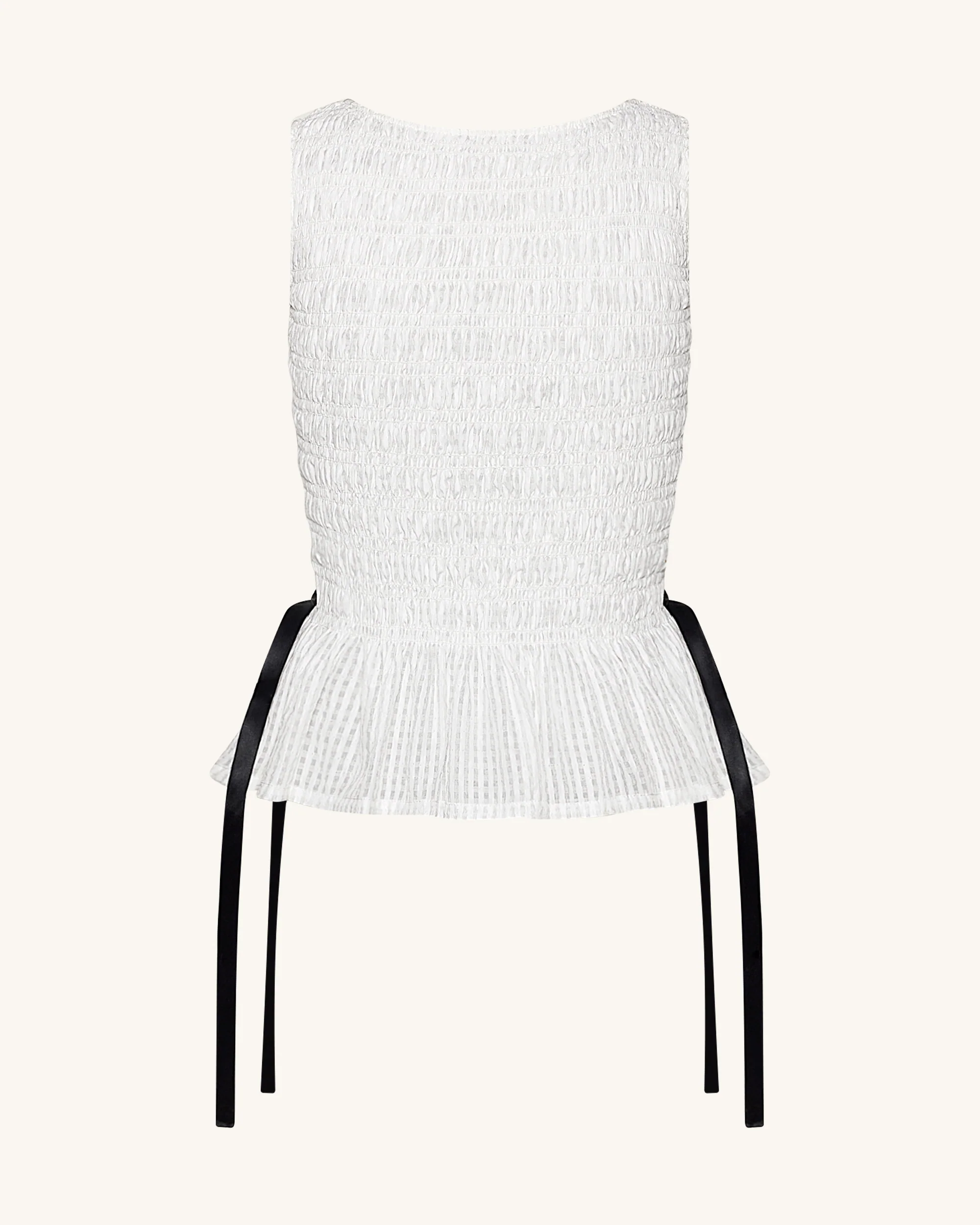 Smocked Peplum Sleeveless Top - White - Image 4